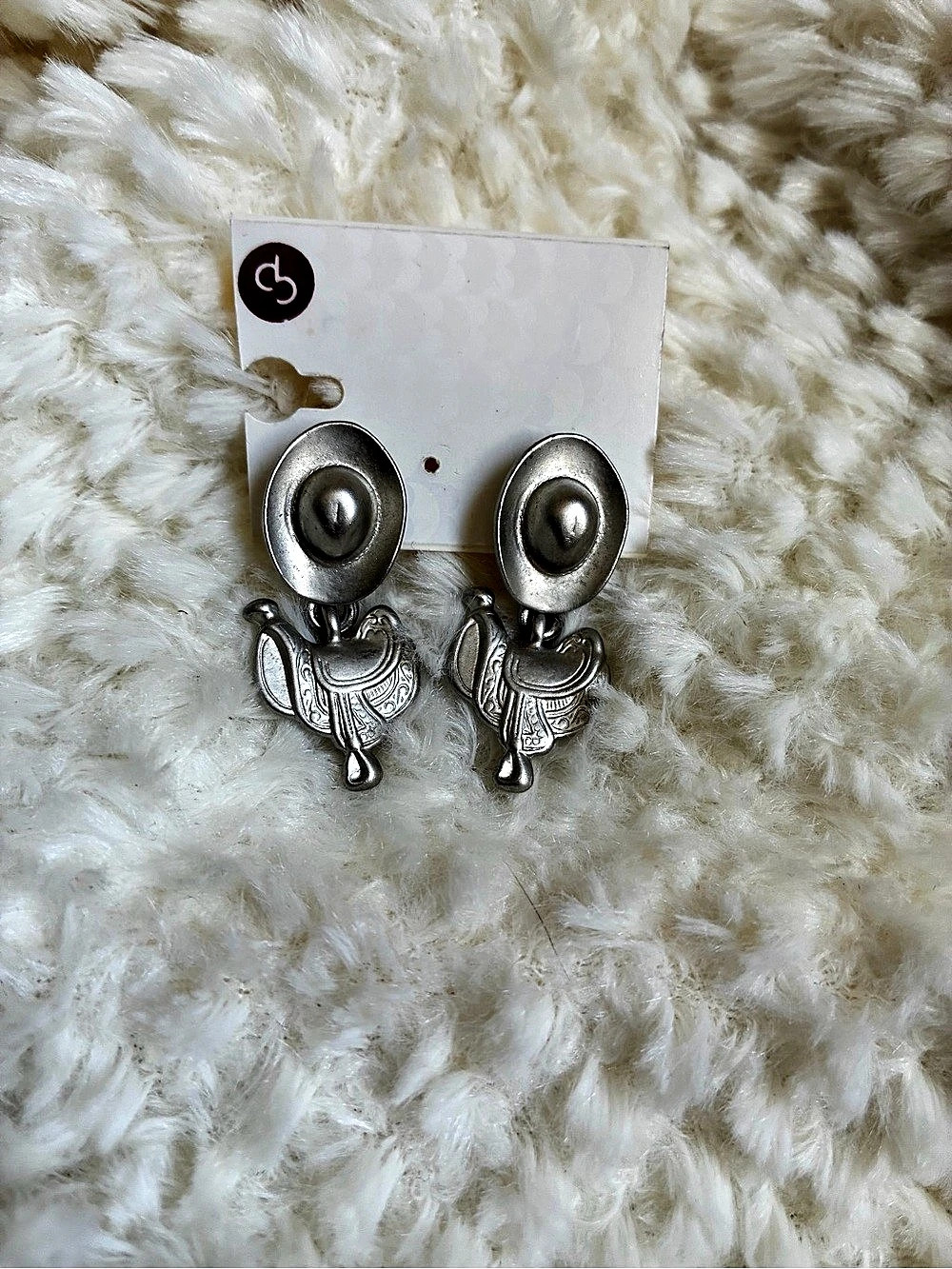 Silver Saddle and Cowboy Hat Earrings Like New